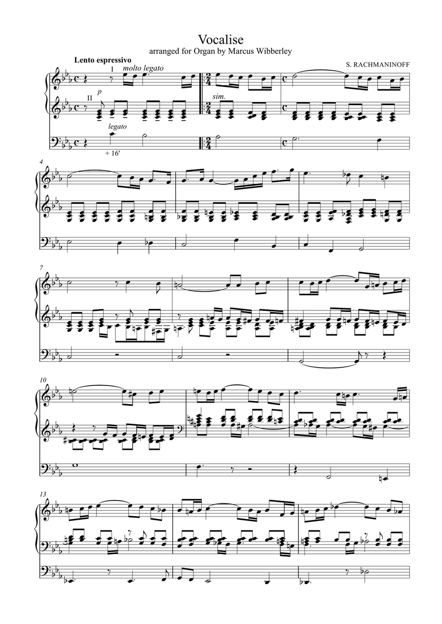 Organ: Vocalise (Op.34, No.14) - Rachmaninoff Organ Solo - Digital Sheet Music