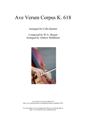 Book cover for Ave Verum Corpus K. 618 arranged for Cello Quartet