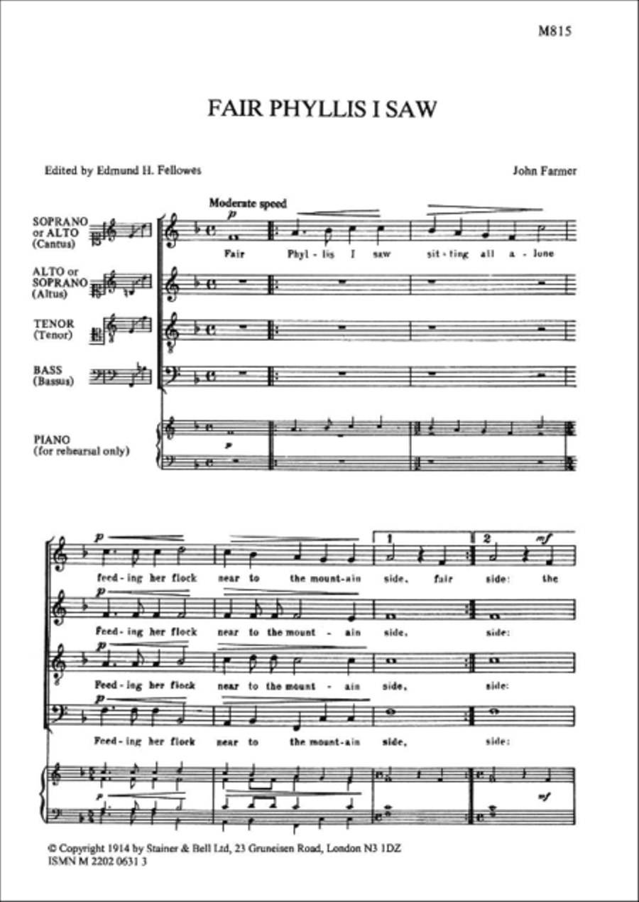 Fair Phyllis I saw 4-Part scores gallery preview page 2