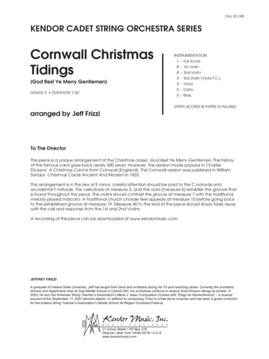 Cornwall Christmas Tidings (God Rest Ye Merry Gentlemen) - Full Score