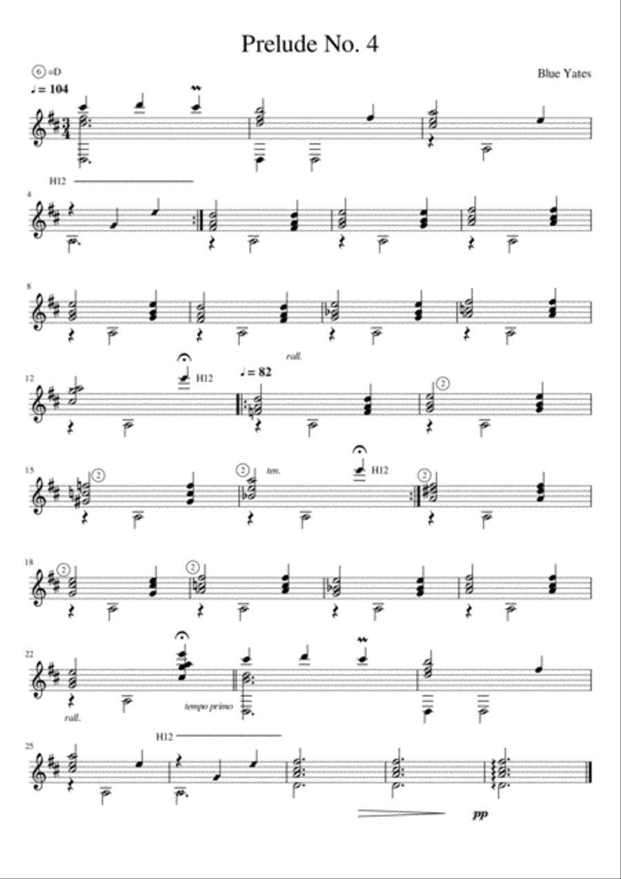 Prelude No. 4 (Blue Yates) Classical Guitar scores gallery preview page 1