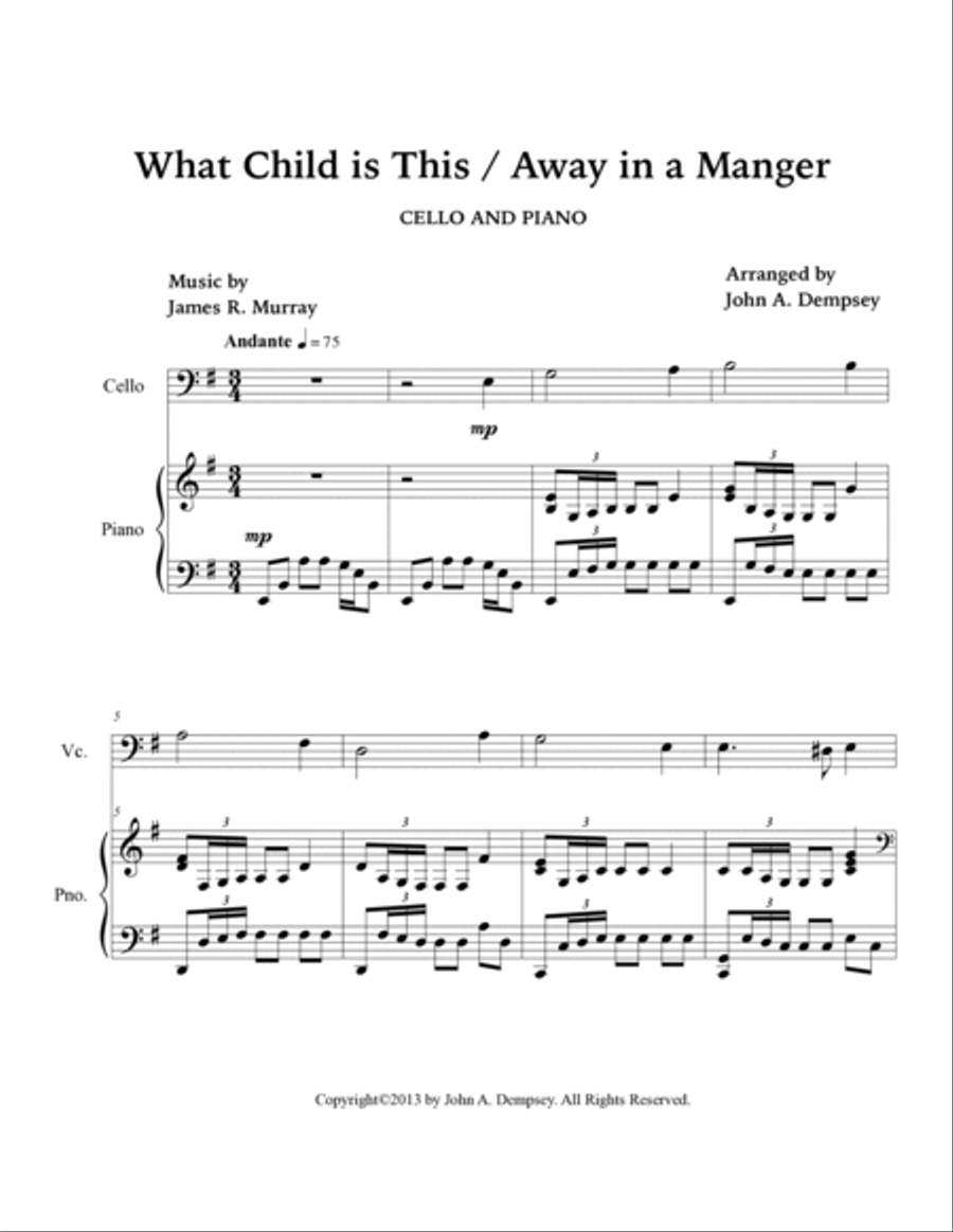 Christmas Medley (What Child is This / Away in a Manger): Cello and Piano Piano scores gallery preview page 5