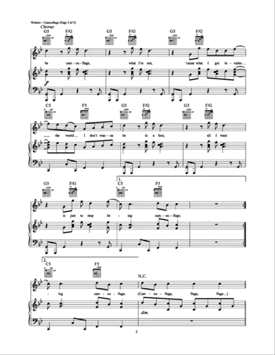 Camouflage Camouflage Piano, Vocal, Guitar scores gallery preview page 3