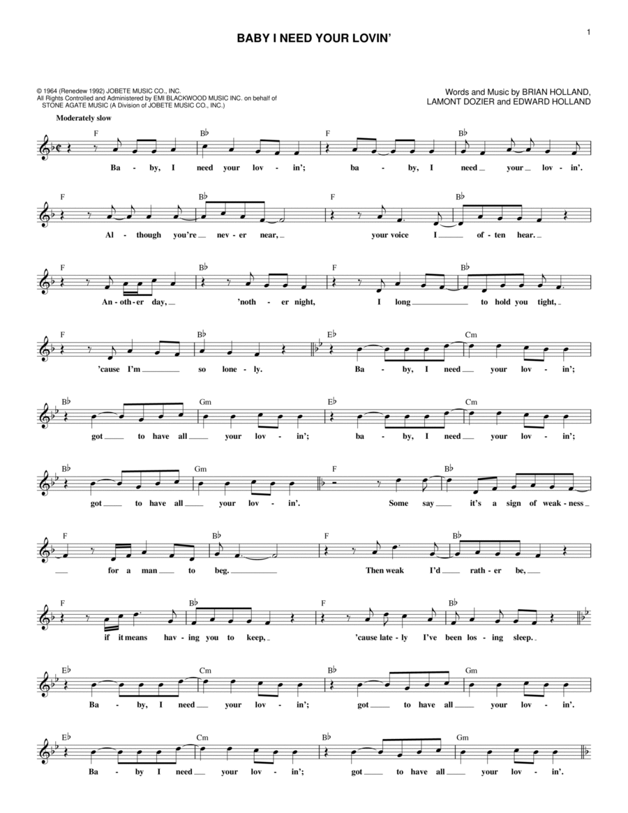 Baby I Need Your Lovin' Piano scores gallery preview page 1