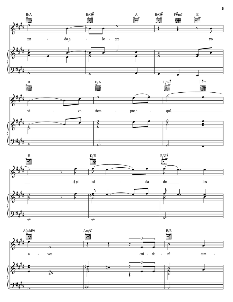 Como Podre Estar Triste (His Eye Is On The Sparrow) Piano, Vocal, Guitar scores gallery preview page 5
