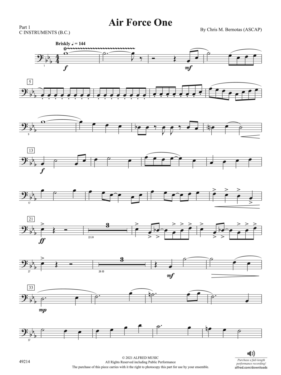 Air Force One: Part 1 - C Instruments (B.C.) Concert Band scores gallery preview page 1