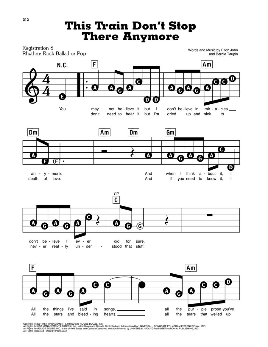 This Train Don't Stop There Anymore Electronic Keyboard scores gallery preview page 1