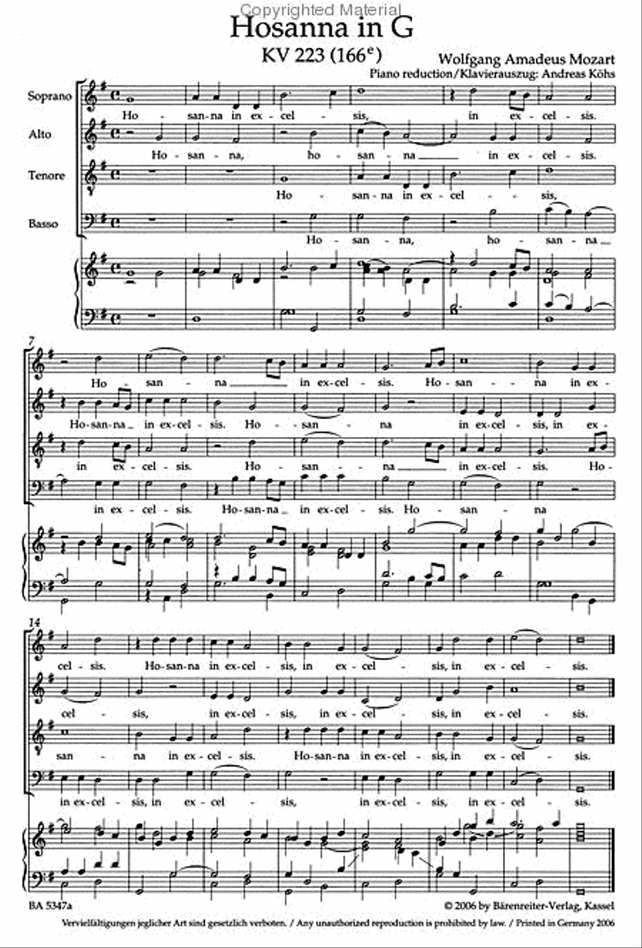 Hosanna G major, KV 223 (166e) 4-Part scores gallery preview page 2