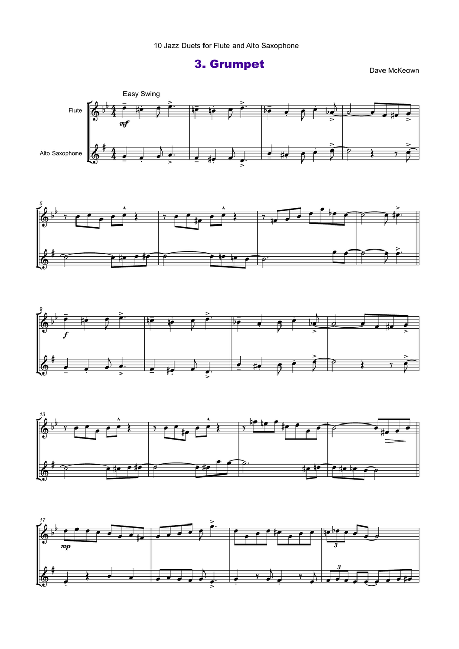 10 Jazz Duets for Flute and Alto Saxophone Woodwind Duet scores gallery preview page 5
