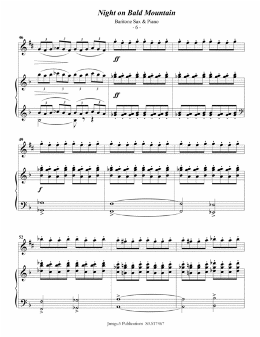 Mussorgsky: Night on Bald Mountain for Baritone Sax & Piano Baritone Saxophone scores gallery preview page 6