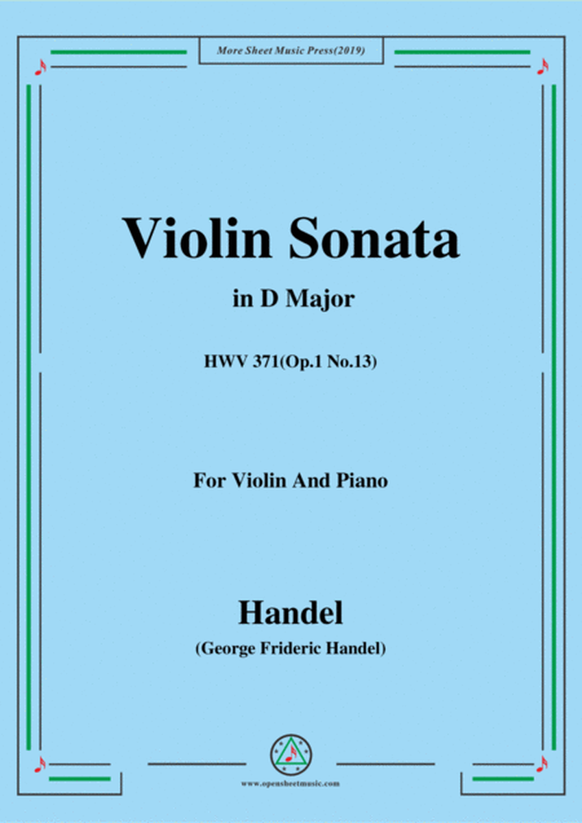 Handel-Violin Sonata,in D Major,HWV 371(Op.1 No.13),for Violin and Piano image number null