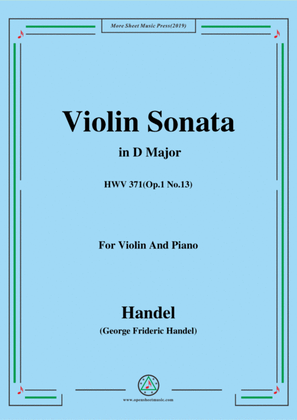 Book cover for Handel-Violin Sonata,in D Major,HWV 371(Op.1 No.13),for Violin and Piano