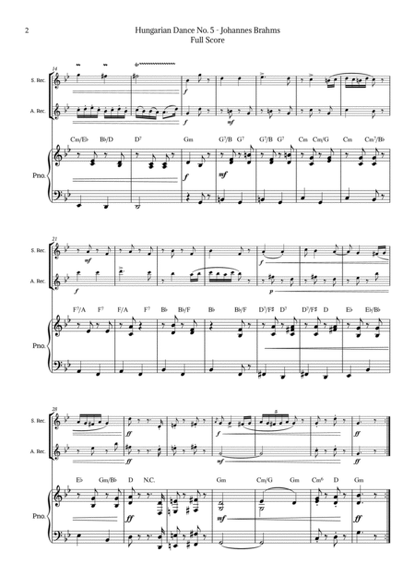 Hungarian Dance No. 5 by Brahms for Recorder Duet with Piano image number null