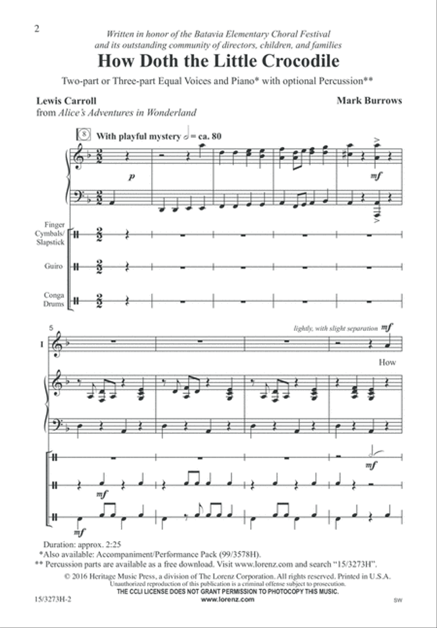 How Doth the Little Crocodile 2-Part scores gallery preview page 2