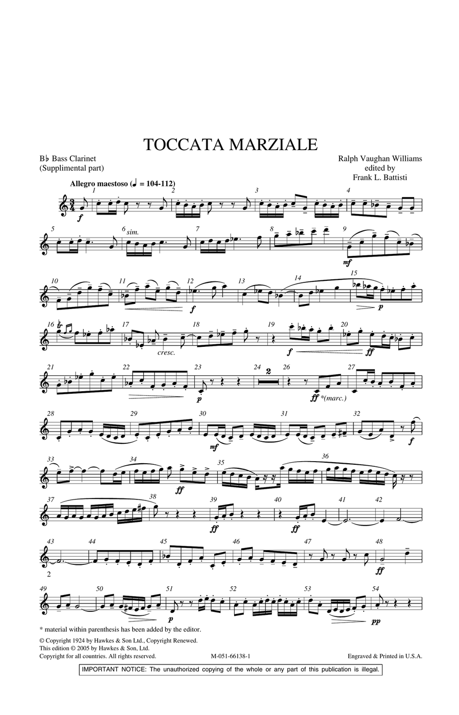 Toccata Marziale - Bb Bass Clarinet Concert Band scores gallery preview page 1