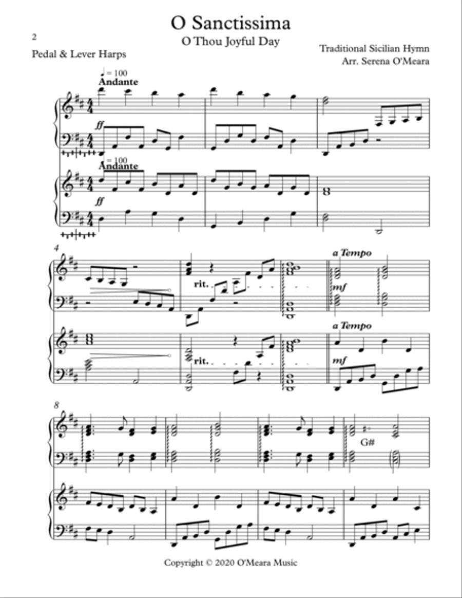 O Sanctissima, Harp Duet Celtic Harp scores gallery preview page 2