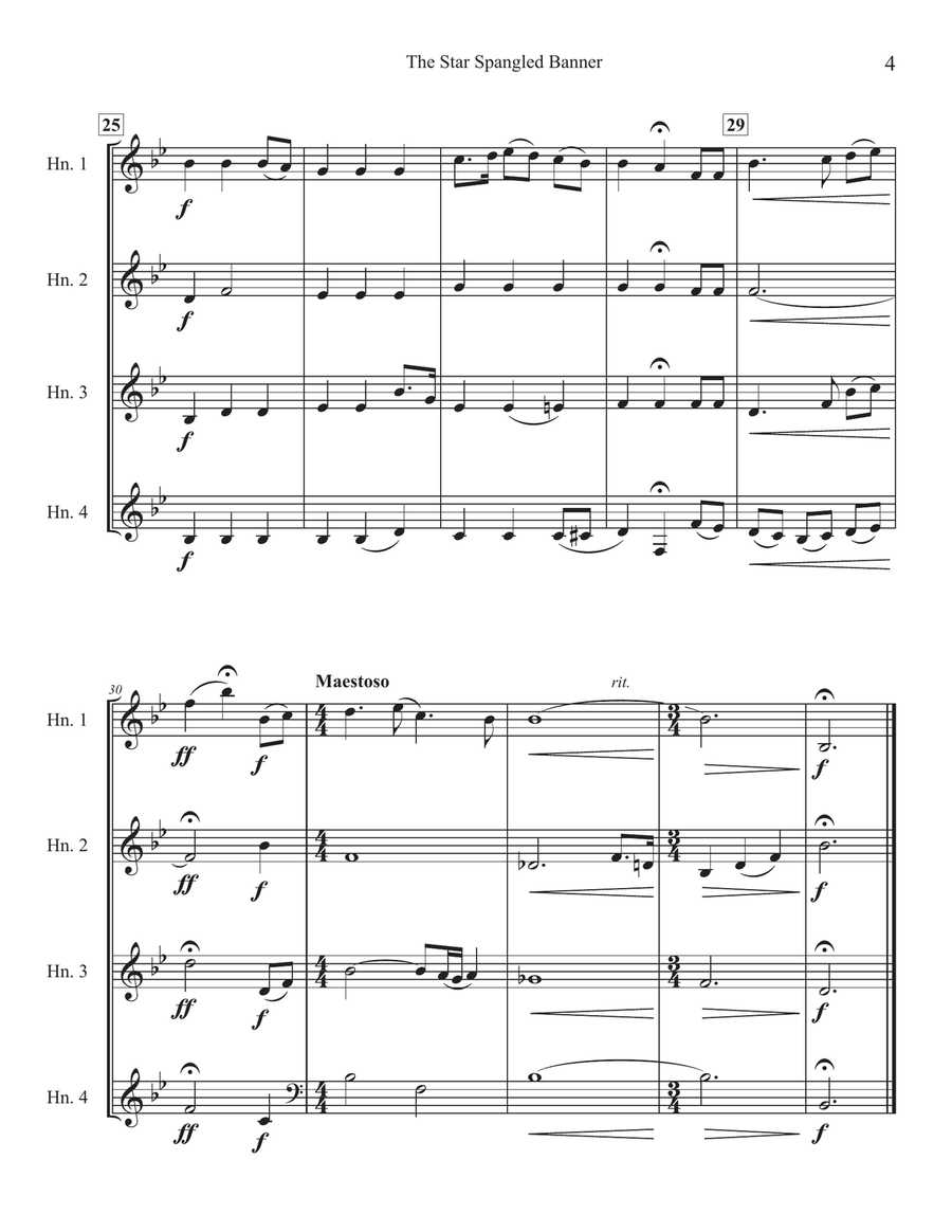 The Star Spangled Banner for Horn Quartet The Star Spangled Banner for Horn Quartet French Horn Quartet scores gallery preview page 4