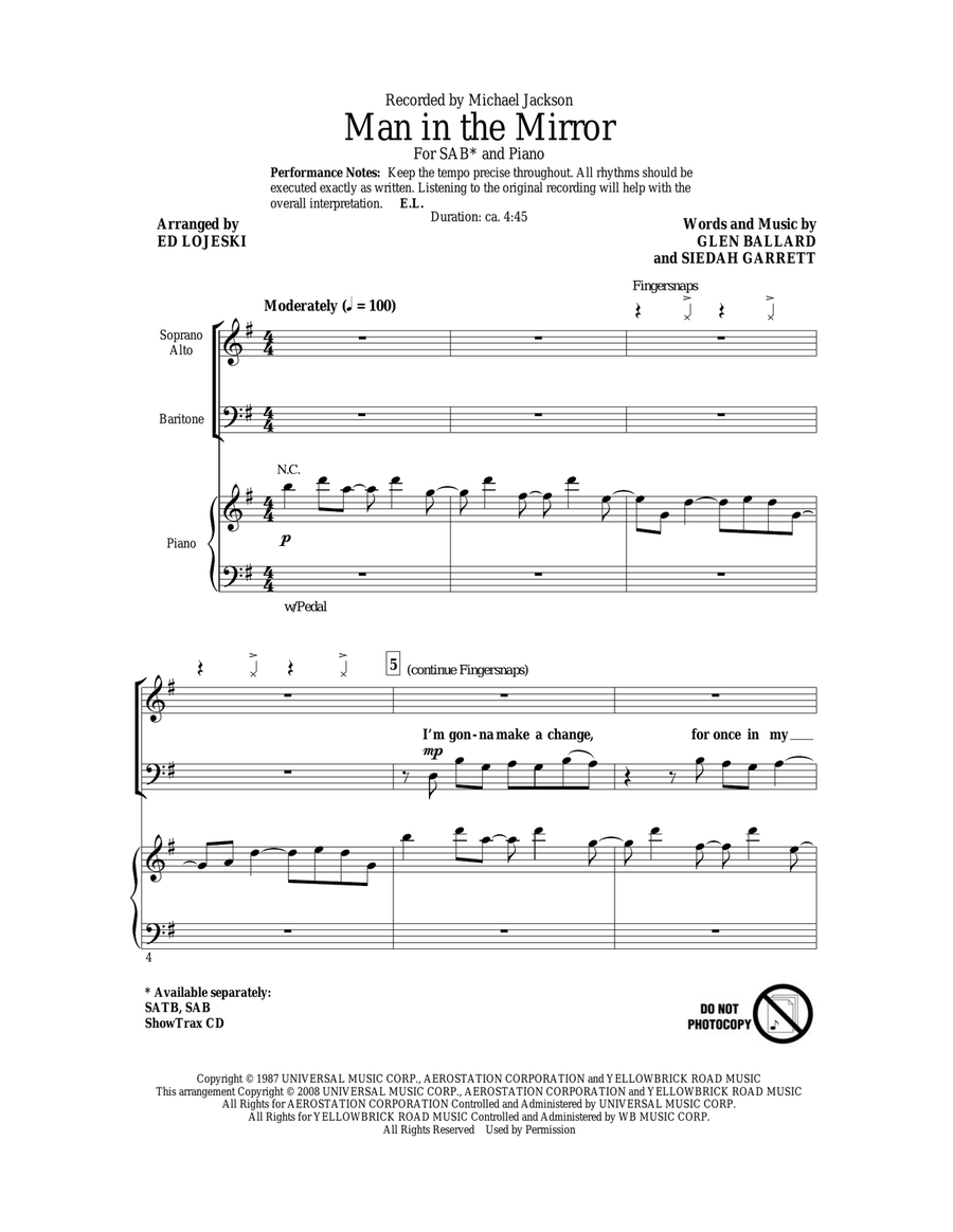 Man In The Mirror (arr. Ed Lojeski) 3-Part scores gallery preview page 1