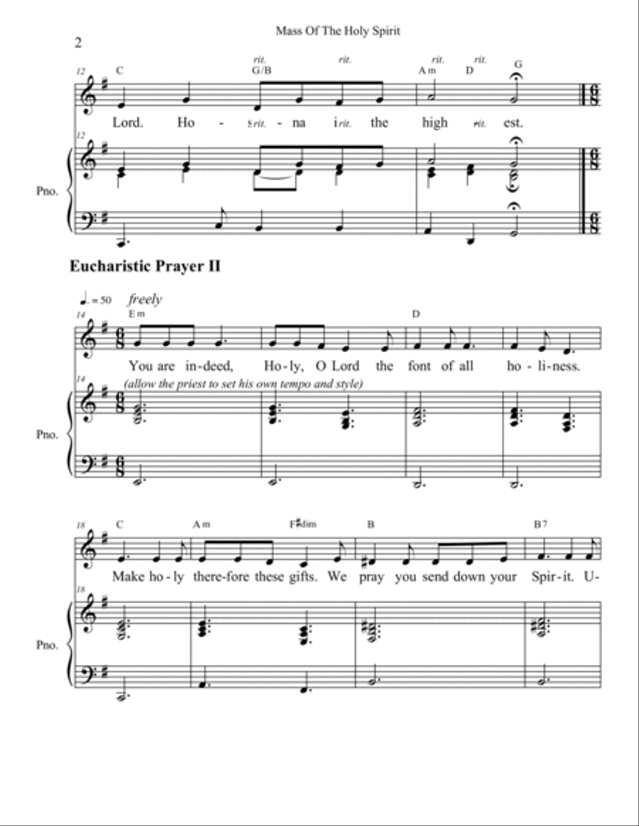 Mass of The Holy Spirit (including Eucharistic Prayer II) Piano/vocal Voice scores gallery preview page 2