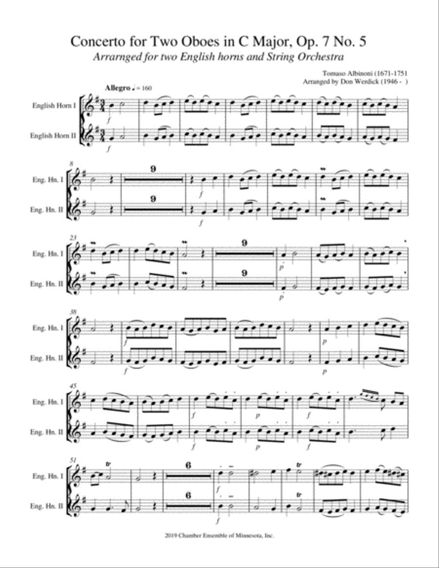 Concerto for Two English horns in C Major, Op. 7 No. 5 Small Ensemble scores gallery preview page 3