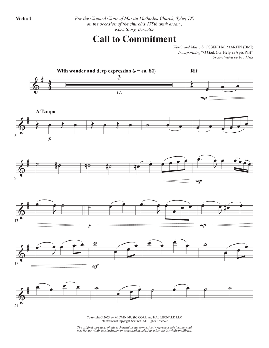 Call To Commitment - Violin 1 Choir scores gallery preview page 1