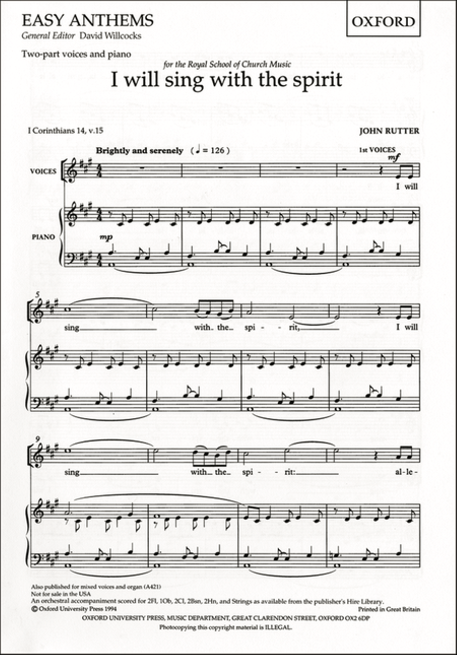I will sing with the spirit 2-Part scores gallery preview page 1