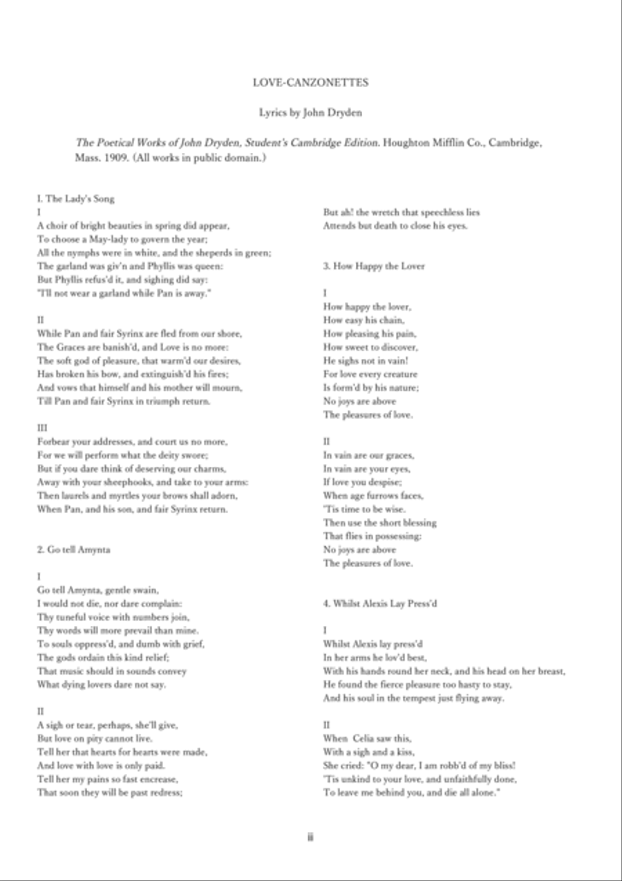 Love-Canzonettes: 10 strophic works for SATB a capella choir on bucolic poems of John Dryden 4-Part scores gallery preview page 2