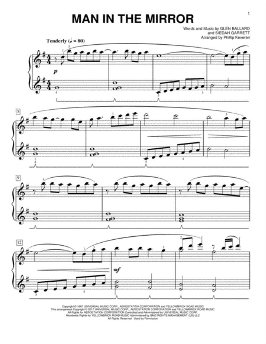 Man In The Mirror [Classical version] (arr. Phillip Keveren) Easy Piano scores gallery preview page 1