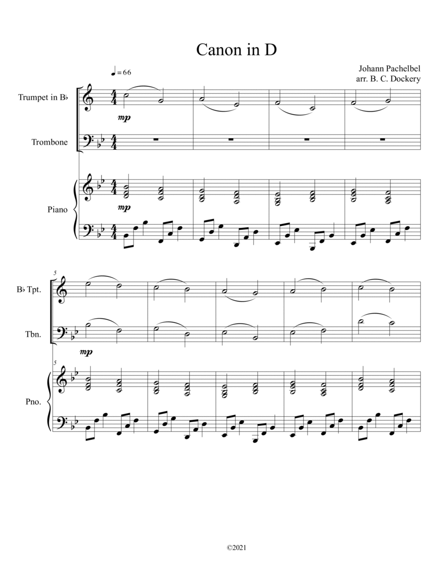 Canon in D (Trumpet and Trombone Duet) with Piano image number null