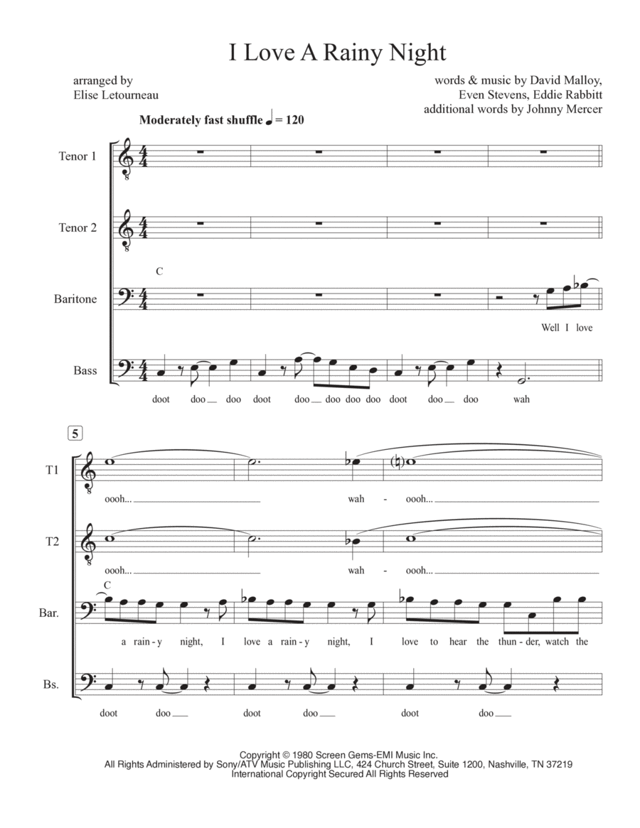 I Love A Rainy Night TTBB scores gallery preview page 1