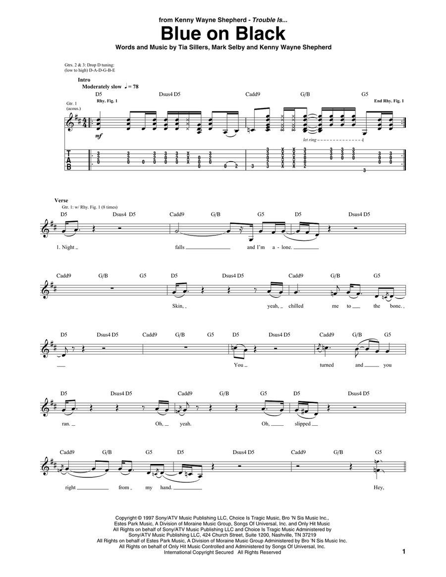 Blue On Black Acoustic Guitar scores gallery preview page 1