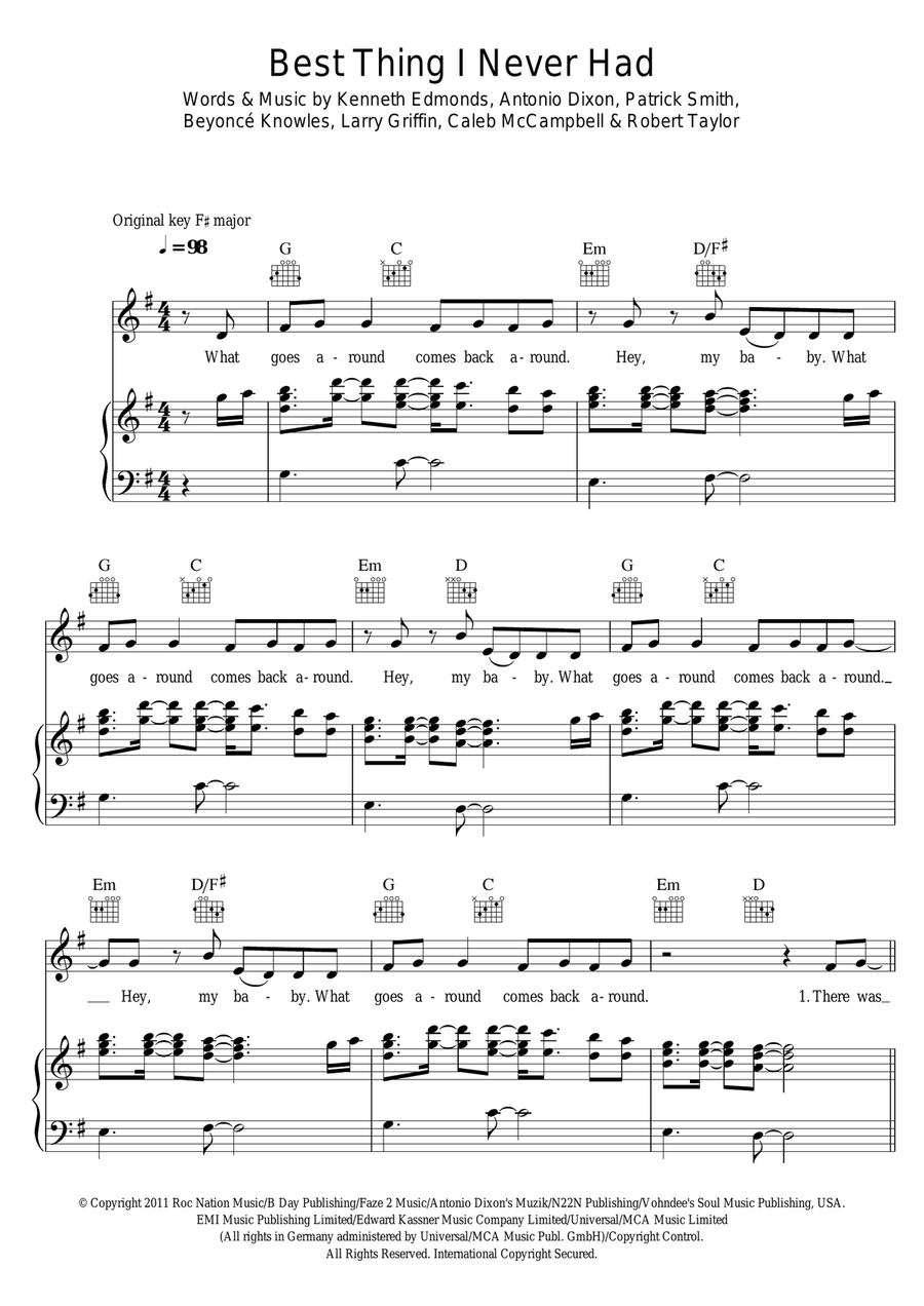 Best Thing I Never Had Best Thing I Never Had Piano, Vocal scores gallery preview page 1