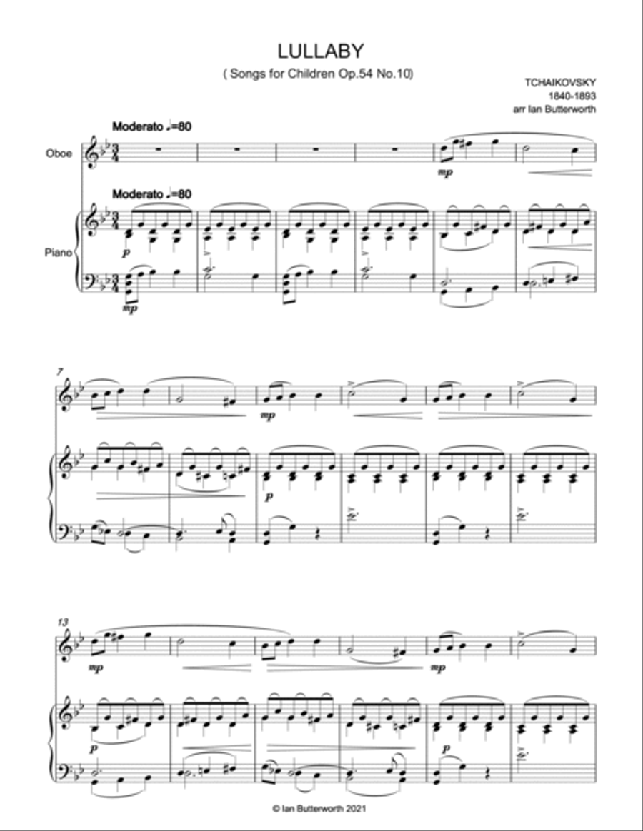 TCHAIKOVSKY Lullaby Op.54 No.10 for oboe & piano Piano scores gallery preview page 2