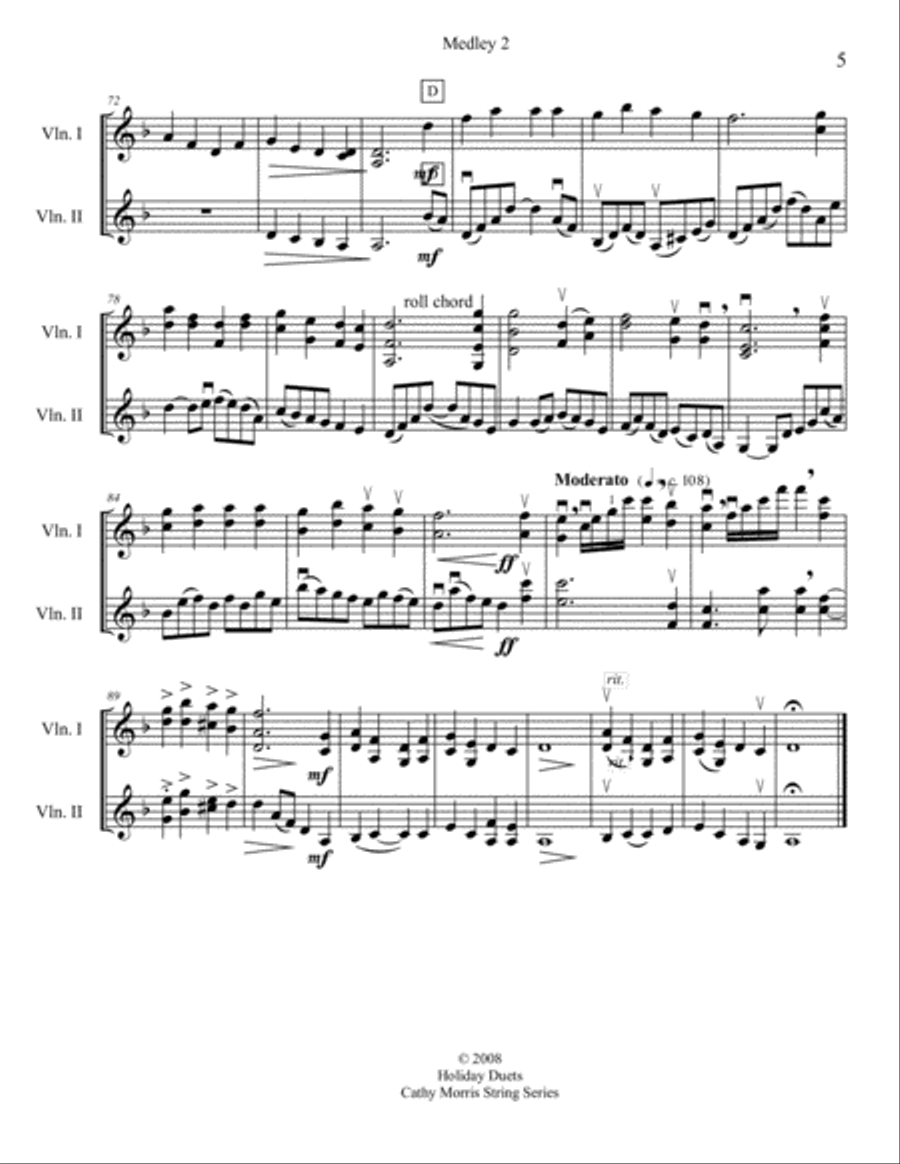 Carol Medley 2 Violin Duo Bring A Torch / We Three Kings String Duet scores gallery preview page 5