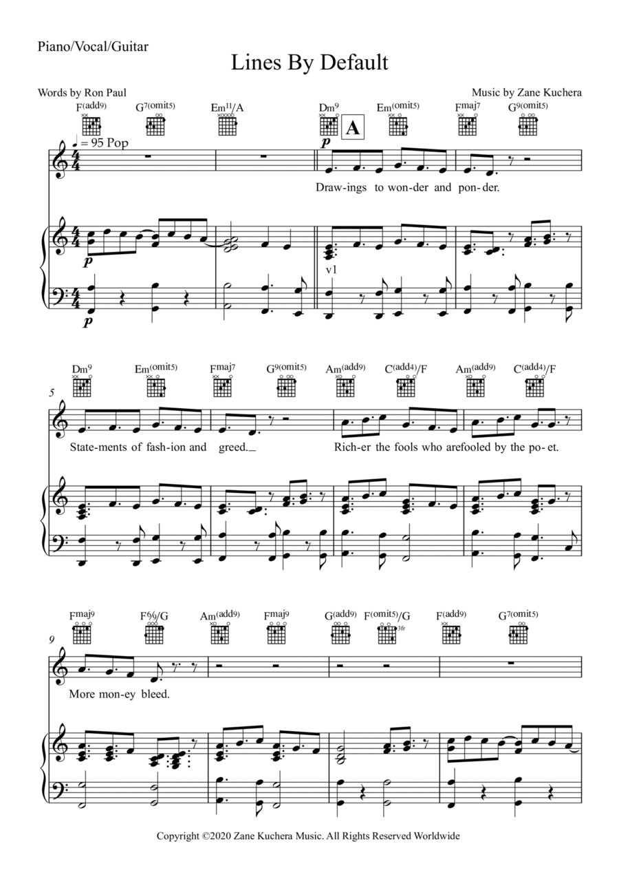 Lines By Default Piano, Vocal, Guitar scores gallery preview page 1