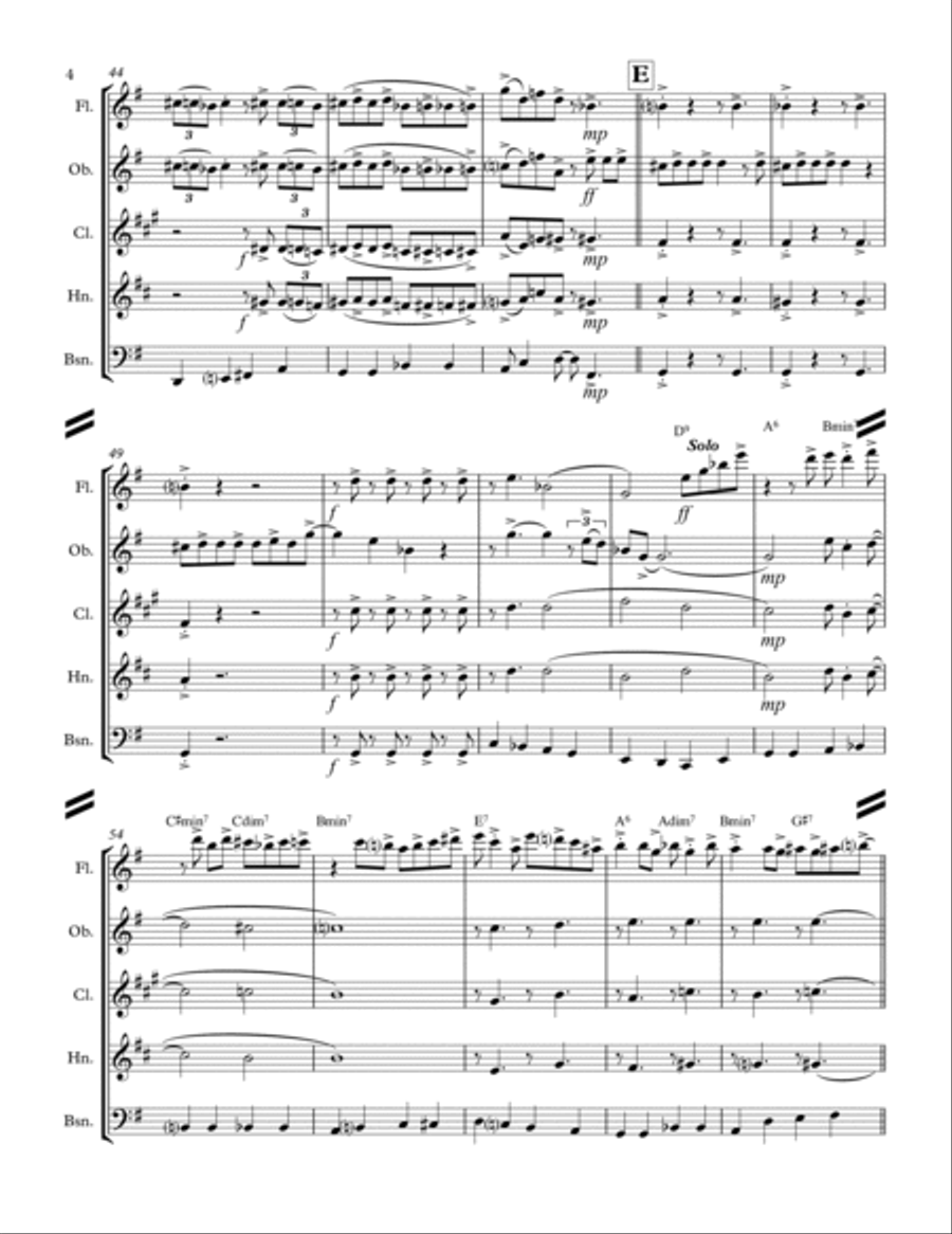 Boogie Woogie Santa Claus Woodwind Quintet scores gallery preview page 5