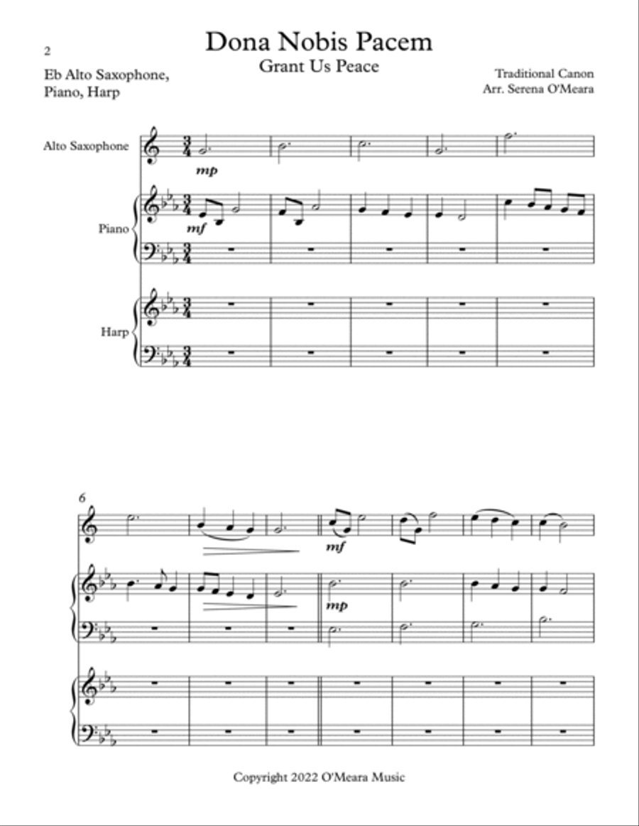Dona Nobis Pacem, Trio for Eb Alto Saxophone, Harp, Piano image number null