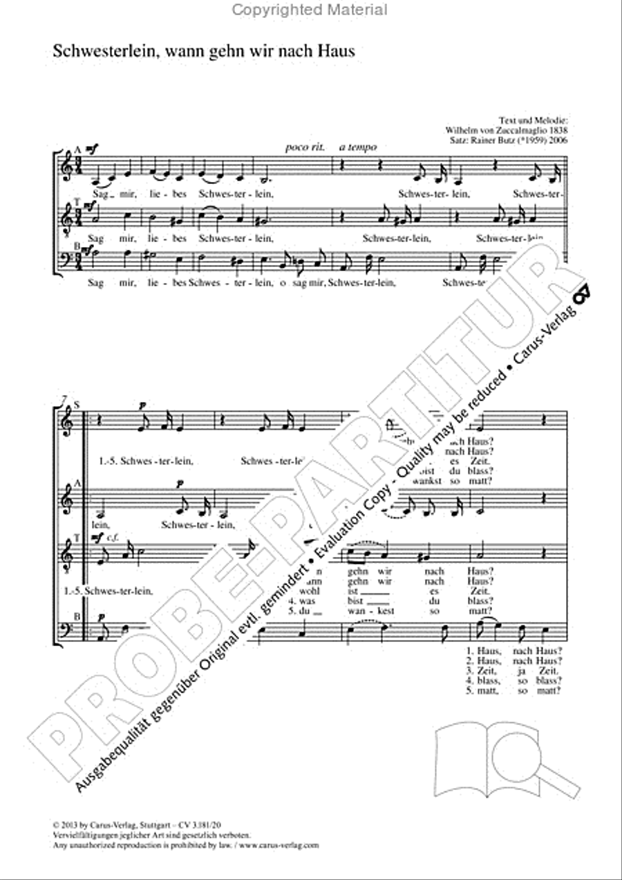 Schwesterlein, wann gehn wir nach Haus 4-Part scores gallery preview page 2