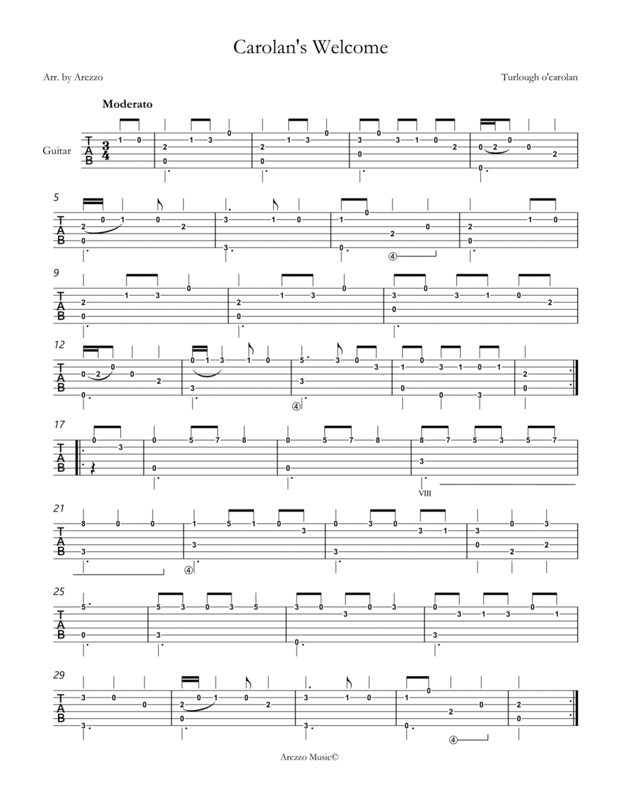 Carolan's Welcome Guitar Tab Celtic Music Traditional image number null