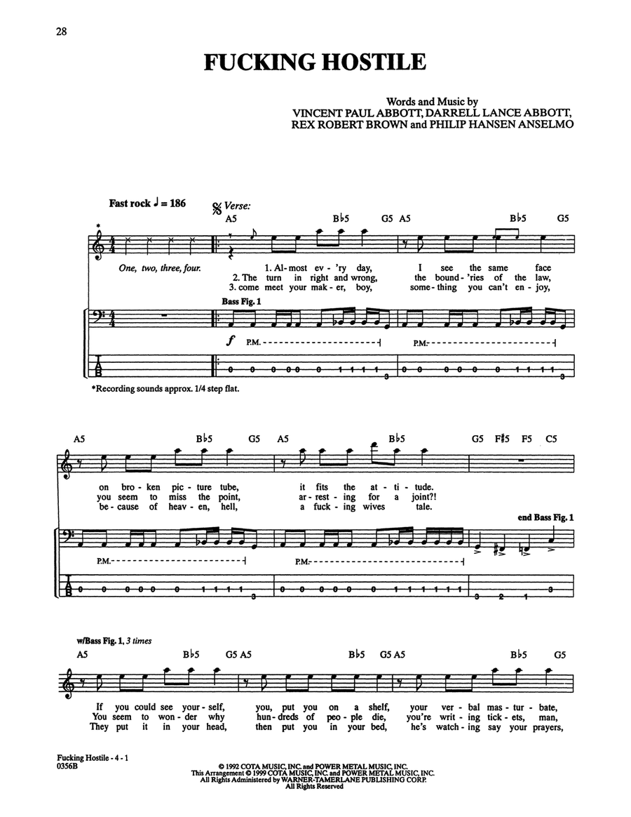 Fucking Hostile Bass Guitar Tablature scores gallery preview page 1