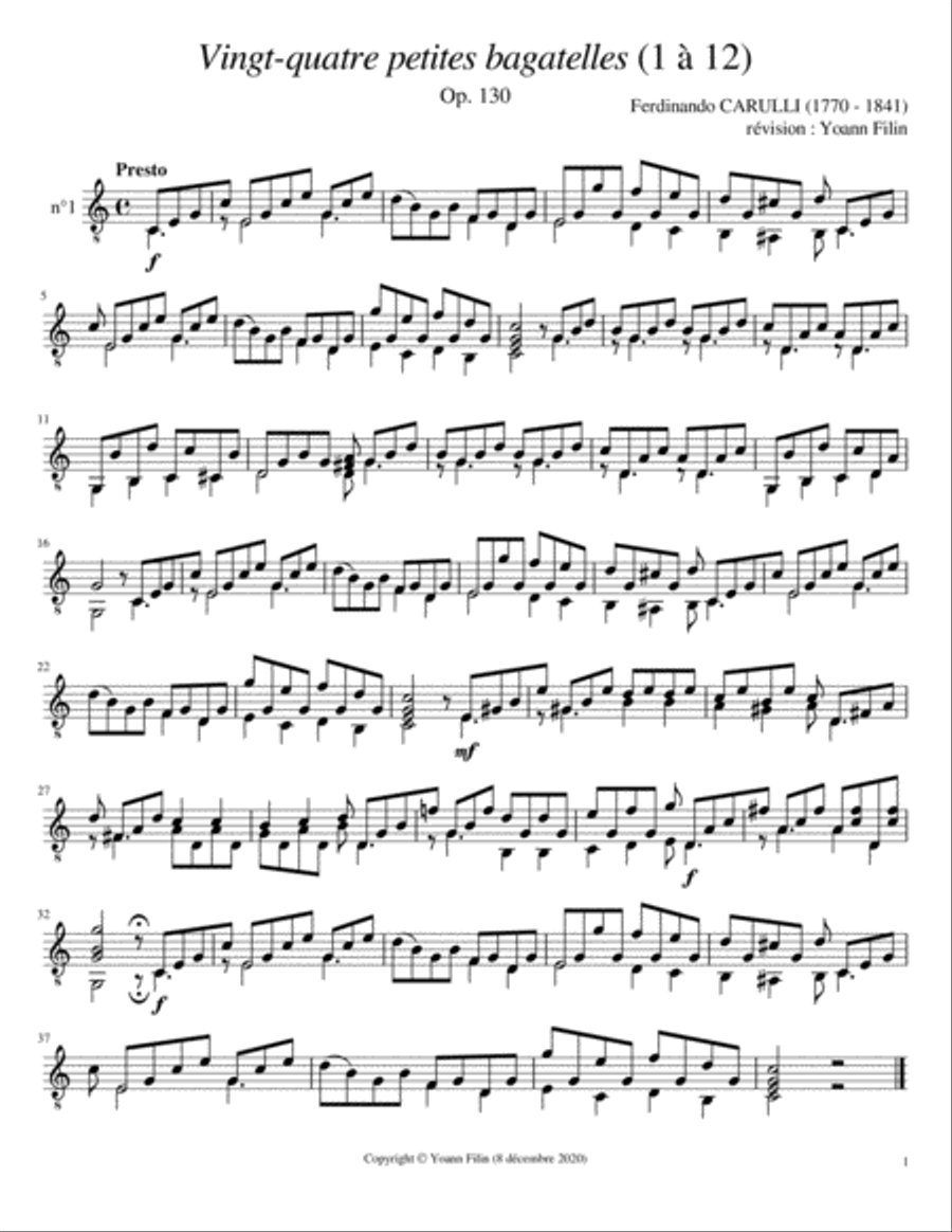 Carulli, Ferdinando - 24 Petites Bagatelles pour la guitare Op.130 (1 à 12) Acoustic Guitar scores gallery preview page 2