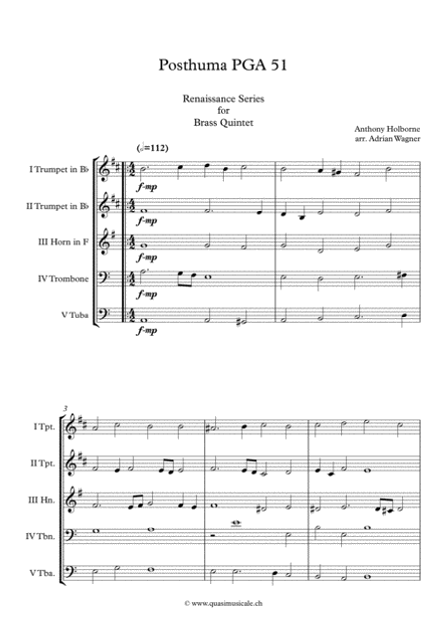 Posthuma PGA 51 (Anthony Holborne) Brass Quintet arr. Adrian Wagner Brass Quintet scores gallery preview page 2