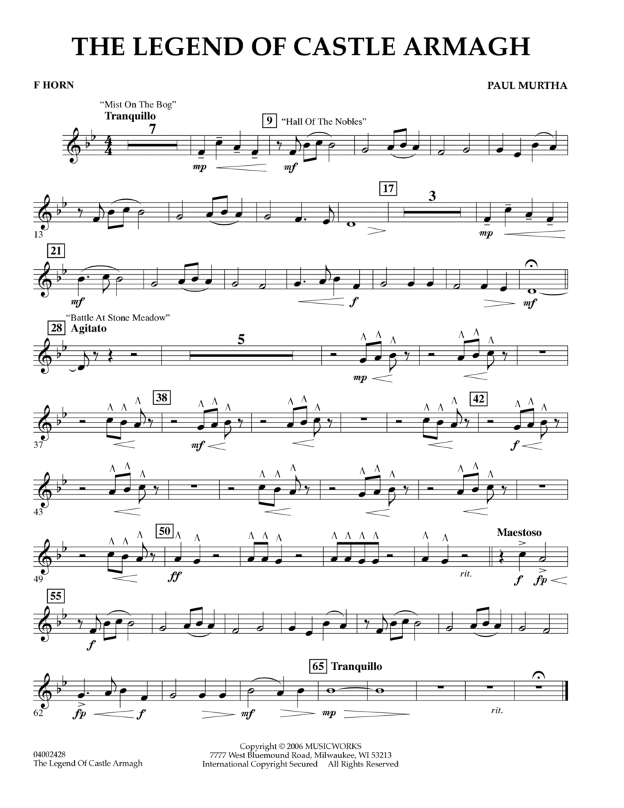 The Legend of Castle Armagh - F Horn Horn scores gallery preview page 1
