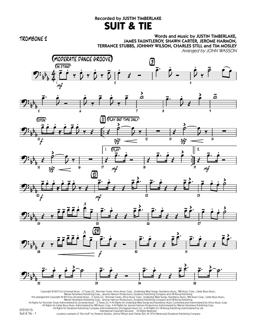 Suit & Tie - Trombone 2 Jazz Ensemble scores gallery preview page 1