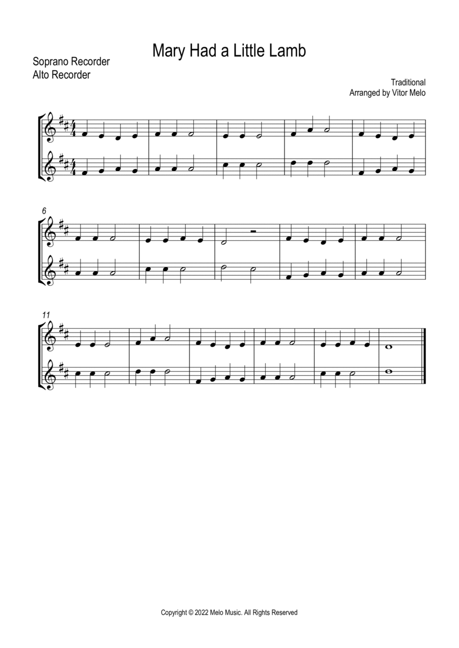 Mary Had a Little Lamb Woodwind Duet scores gallery preview page 1