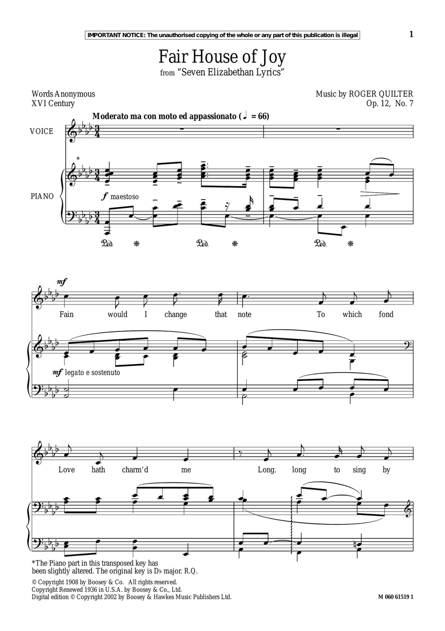 Fair House Of Joy (from Seven Elizabethan Lyrics)