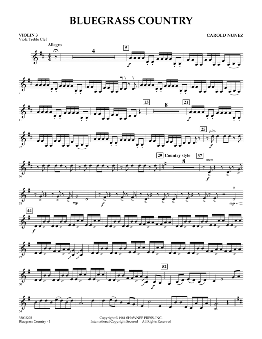 Bluegrass Country - Violin 3 (Viola Treble Clef) Viola scores gallery preview page 1