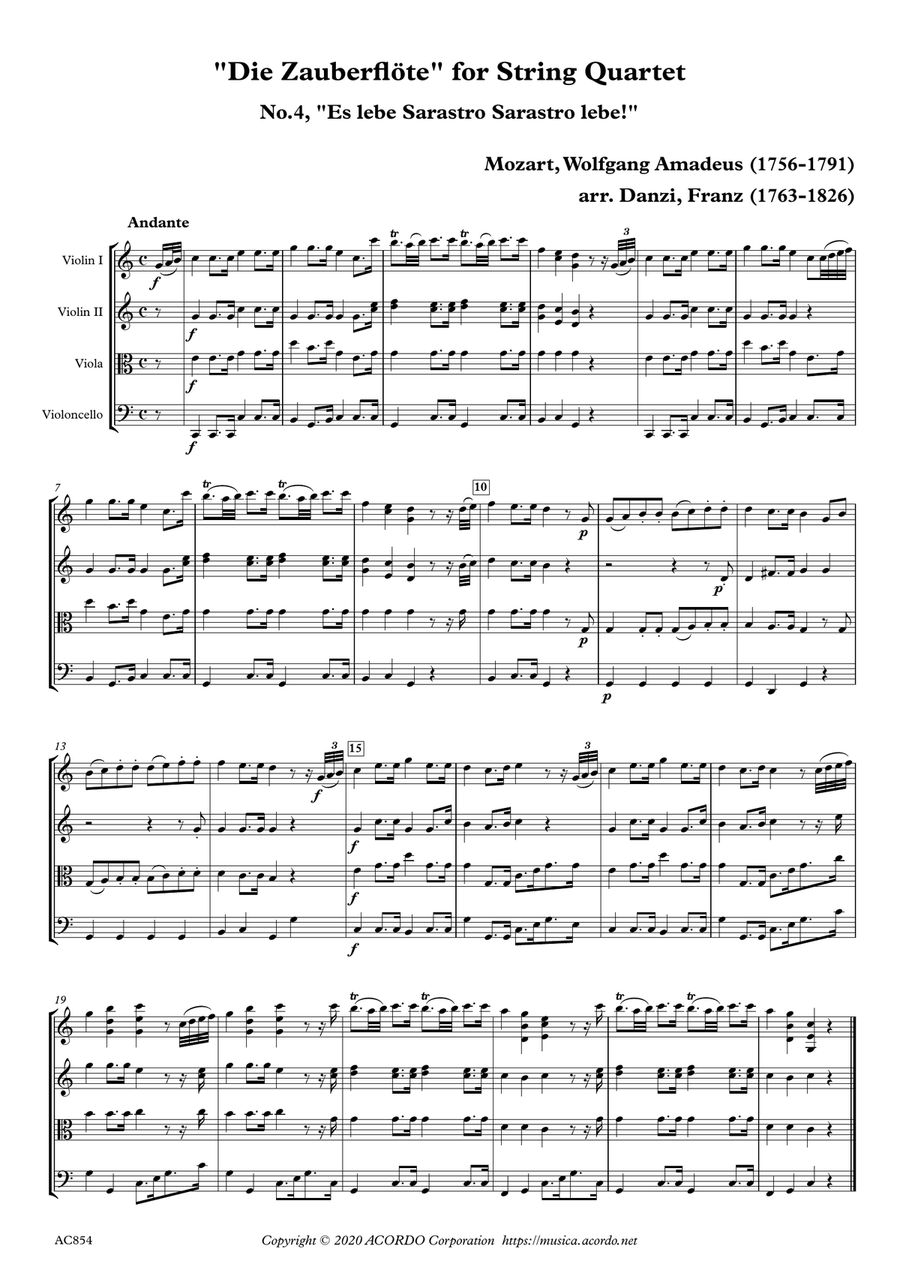 "Die Zauberflöte" for String Quartet, No.4, "Es lebe Sarastro Sarastro lebe!" image number null