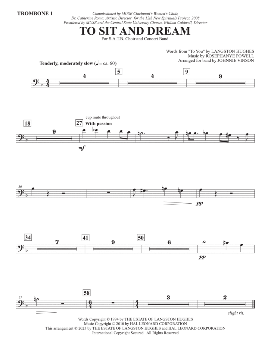 To Sit And Dream (Band Accompaniment) - Trombone 1 Choir scores gallery preview page 1