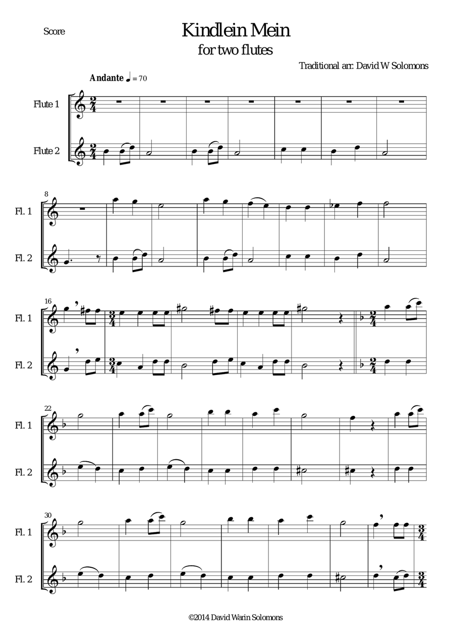 Kindlein Mein for 2 flutes Flute Duet scores gallery preview page 1